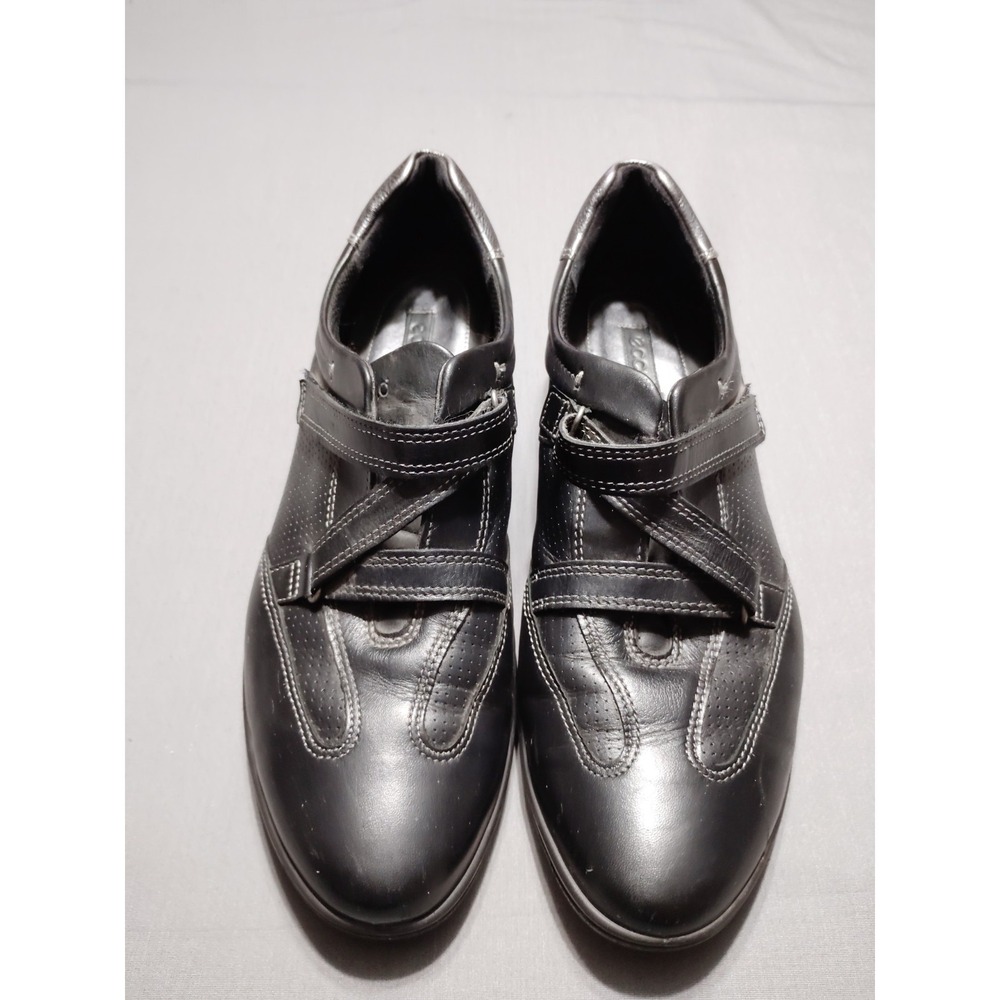 ECCO Comfort Black Leather Hook & Loop Straps Sneaker Resort Preppy Women 11/42*